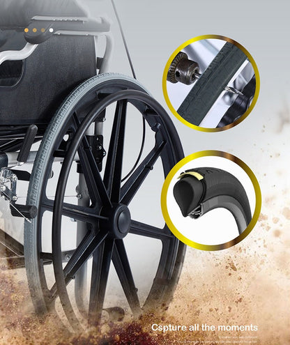S01 Heavy-Duty Foldable Wheelchair 6061 Aluminum Alloy Frame 150KG Load Capacity 24" Rear Wheels Adjustable Armrests Footrests PU Padding Durable High-Strength Portable Mobility Wheelchair