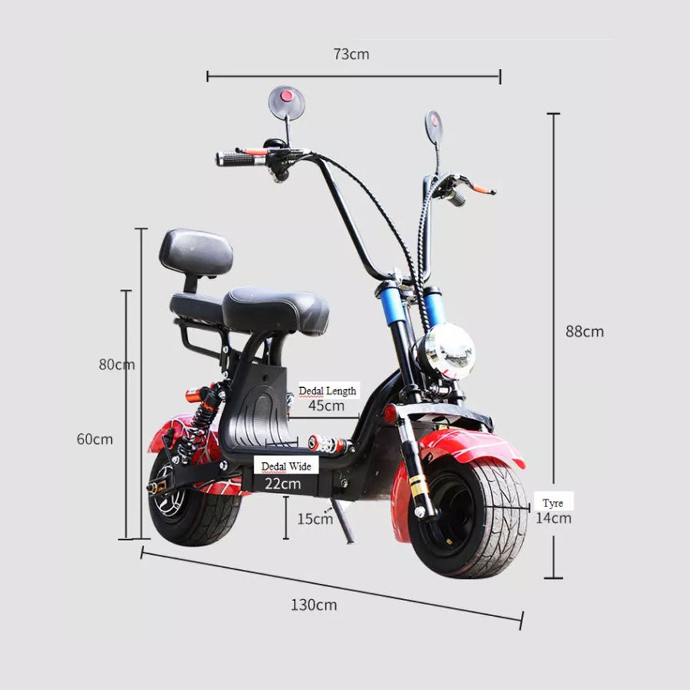Small Harley Two-Seat Electric Motorcycle 1000W – Red Spider Edition Harley-style motorcycle