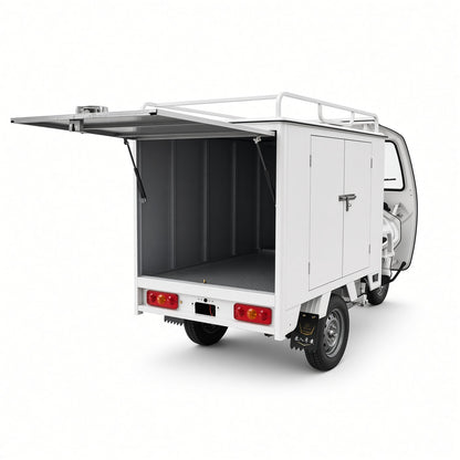 K1-150 Electric Delivery Tricycle 1.5m Enclosed Box 1200W 60V/72V Side+Rear Open 500kg Rated Load