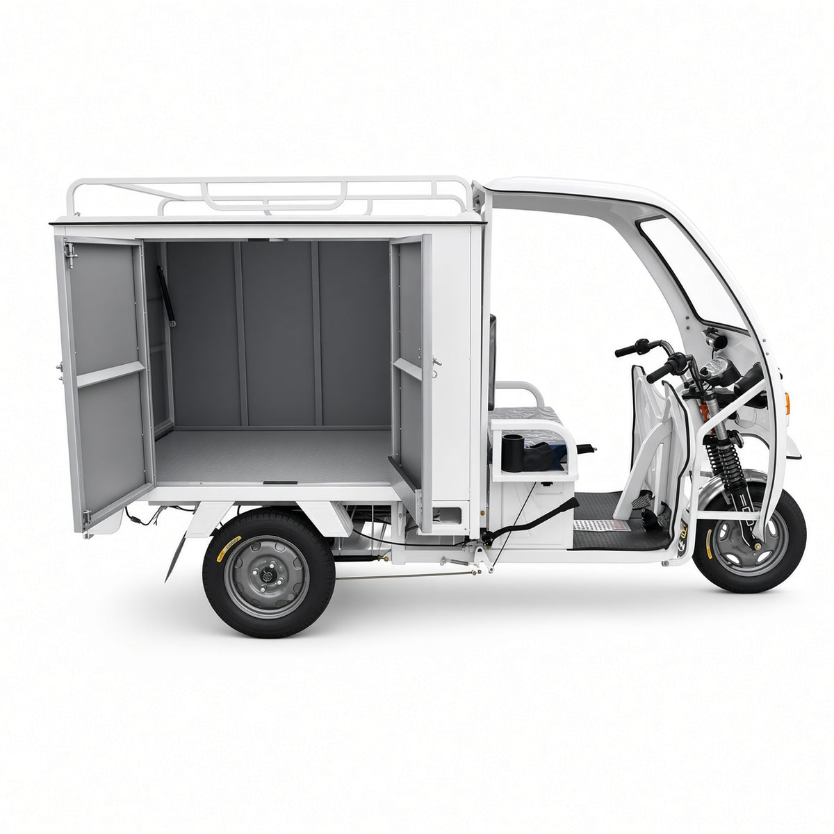 K1-150 Electric Delivery Tricycle 1.5m Enclosed Box 1200W 60V/72V Side+Rear Open 500kg Rated Load