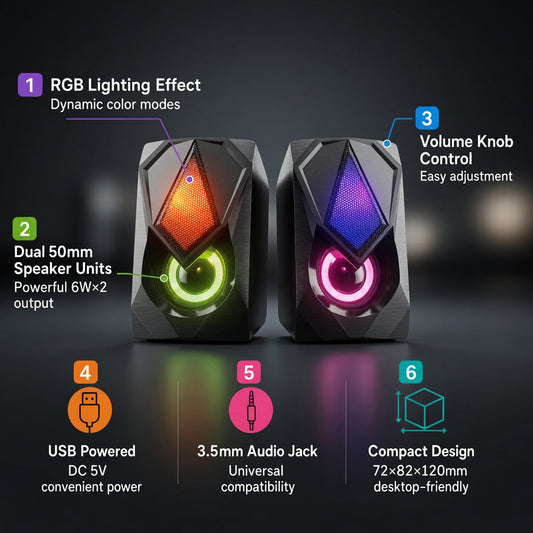 FT-169 N-19 MINI 2.0 USB Desktop Speaker Dual Speaker RGB Lighting Multimedia Computer Speaker