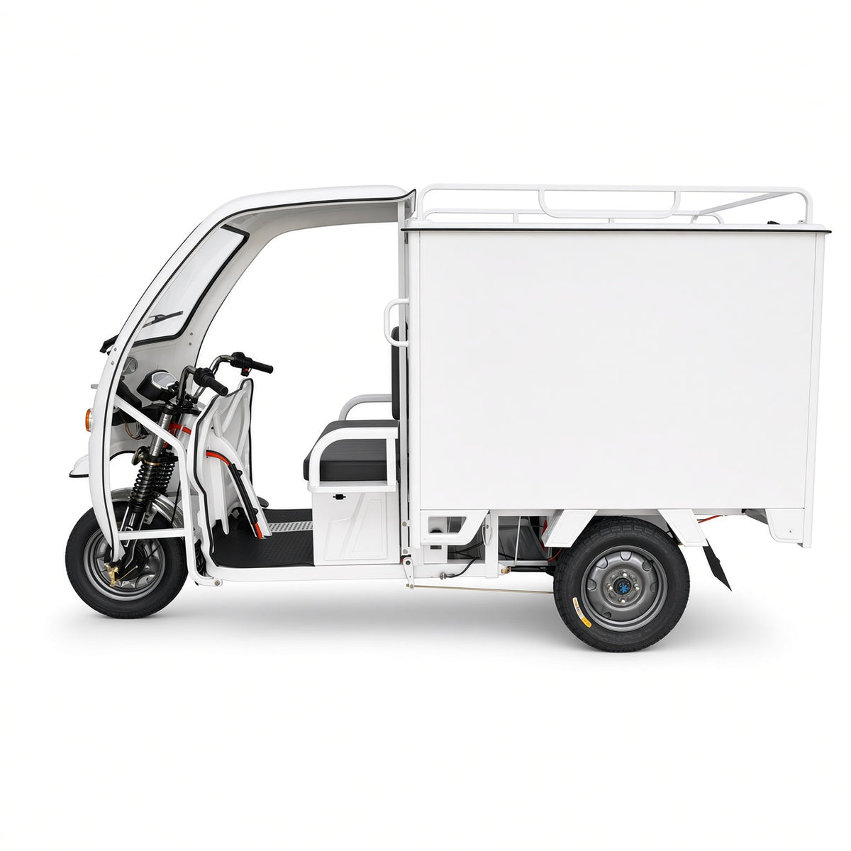 K1-150 Electric Delivery Tricycle 1.5m Enclosed Box 1200W 60V/72V Side+Rear Open 500kg Rated Load