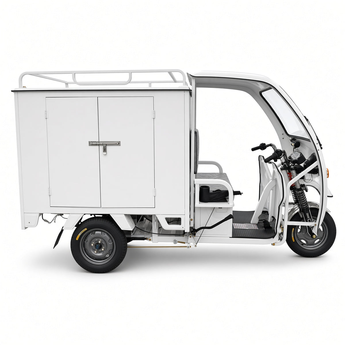 K1-150 Electric Delivery Tricycle 1.5m Enclosed Box 1200W 60V/72V Side+Rear Open 500kg Rated Load