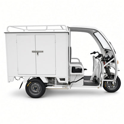 K1-150 Electric Delivery Tricycle 1.5m Enclosed Box 1200W 60V/72V Side+Rear Open 500kg Rated Load