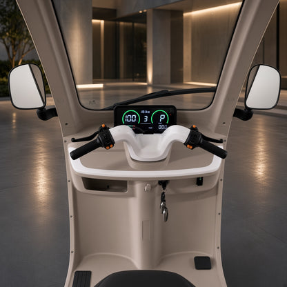 OP1200DZK Electric Cabin Tricycle L2E 60V 45Ah 70km Range 40km/h 2-Seater EEC