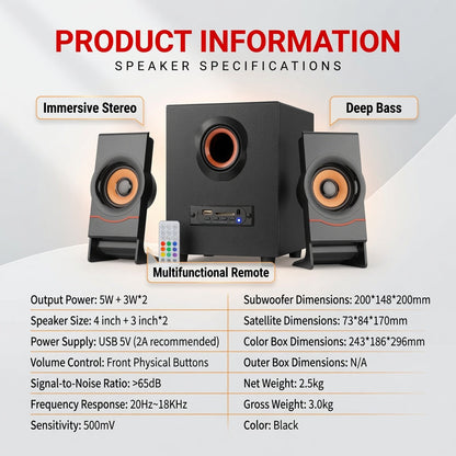 FT-C10U-BT Bluetooth Multimedia Speaker 5W+3W×2 RMS Portable Desktop Speaker with Remote Control