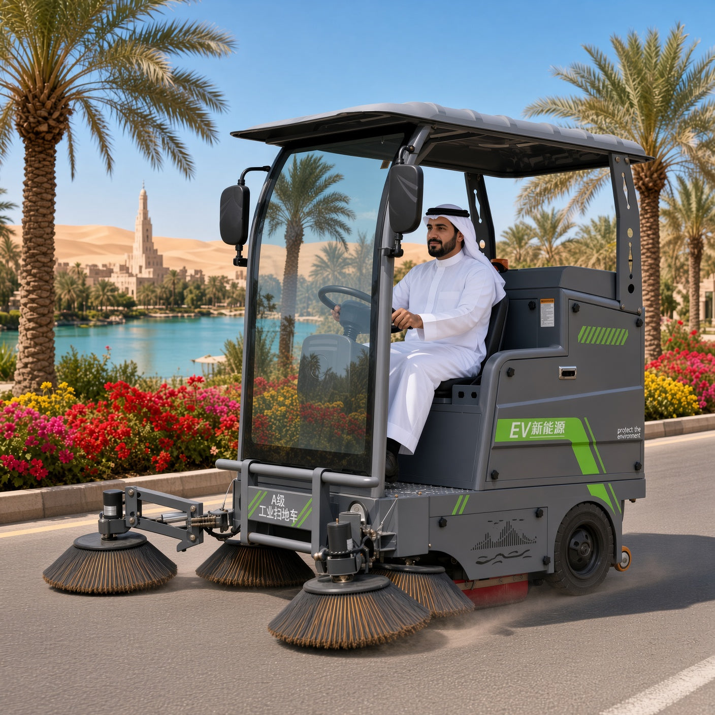 YX-16A 5-Brush Electric Street Sweeper 2200mm Sweeping Width 9000-16000㎡/h Efficiency 48V Drive Intelligent Control