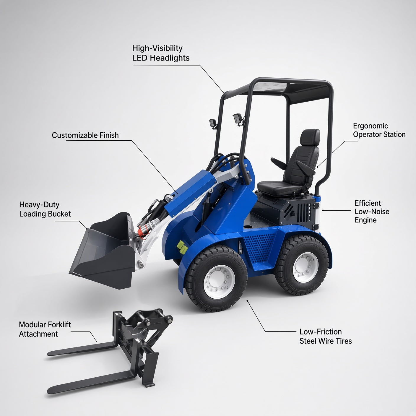 ME600 Forklift Loader Run Tong 420 Engine 1600kg Max Lifting Capacity 2350mm Working Height