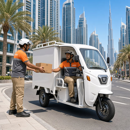 K1-150 Electric Delivery Tricycle 1.5m Enclosed Box 1200W 60V/72V Side+Rear Open 500kg Rated Load