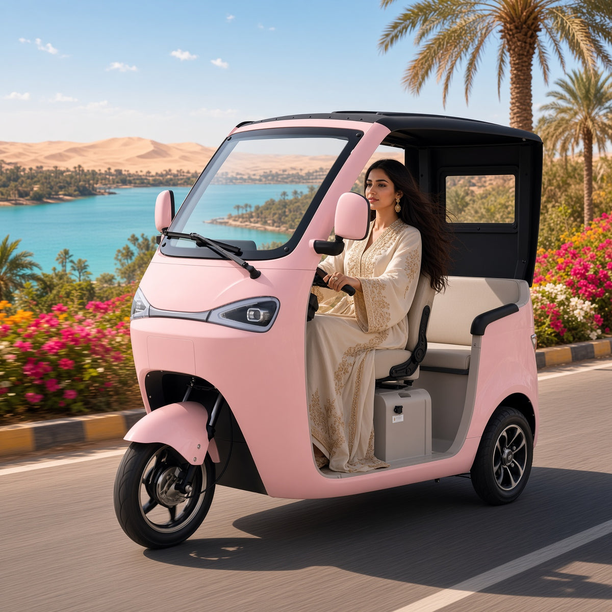 OP1200DZK Electric Cabin Tricycle L2E 60V 45Ah 70km Range 40km/h 2-Seater EEC
