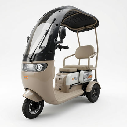 Q3 Electric Three Wheel Sightseeing Vehicle 25H Differential Motor 48V 60V Battery Support Three Speed Gear Electric Wiper Tempered Glass LCD Display Mobility Vehicle