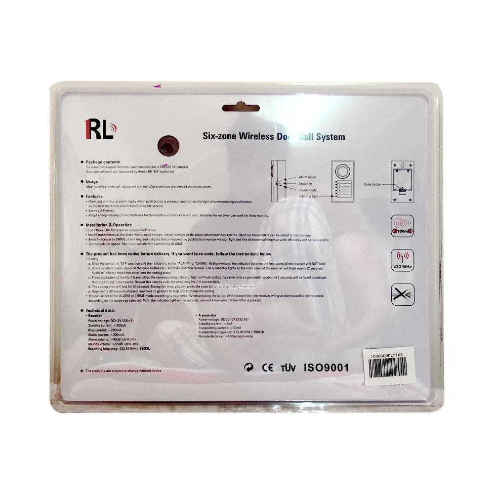 RL-05060 doorbell 6in1 doorbell The Six Zone Wireless Door Bell with Patented Power-Saving Technology